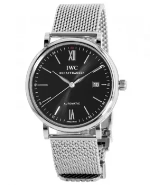 Image of IWC Portofino Automatic Black Dial Steel Mesh Band Mens Watch IW356506 IW356506
