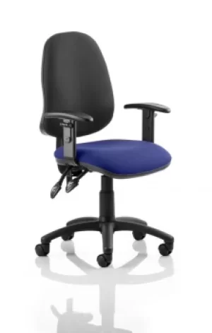 Image of Eclipse II Lever Task Operator Chair Black Back Bespoke Seat With Height Adjustable Arms In Admiral Blue