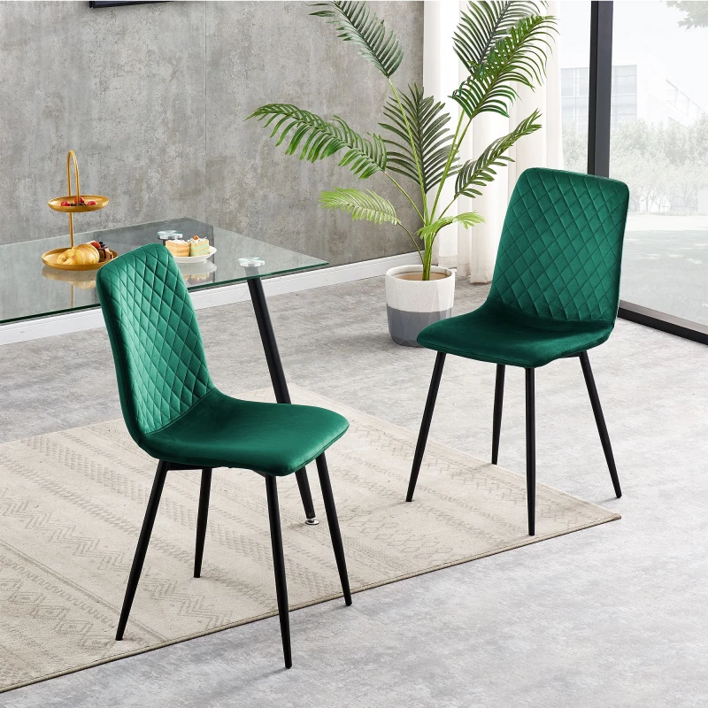 Image of MCC Direct Set of 2 Velvet Fabric Upholstered Dining Chairs Lexi in Green Green Unisex