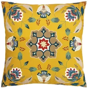 Image of Folk Flora Outdoor Cushion Ochre, Ochre / 43 x 43cm / Cover Only