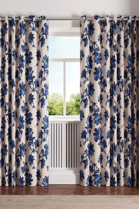 Image of Ted Baker 'Midnight Garden' Lined Curtains in Blue Size: 168cm width x 137cm drop Blue Unisex 168cm width x 137cm drop