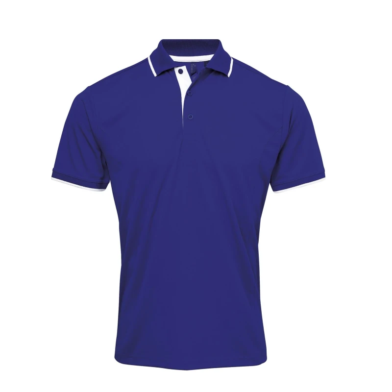 Image of Premier Premier Men Contrast Coolchecker Polo Shirt in Bright Blue Size: Small Bright Blue S Male 5057520100869