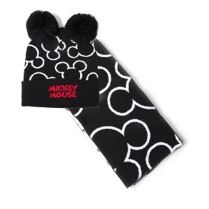 Image of Disney - Mickey Mouse Silhouette Unisex Bobble Beanie & Scarf Gift Set - Black/White