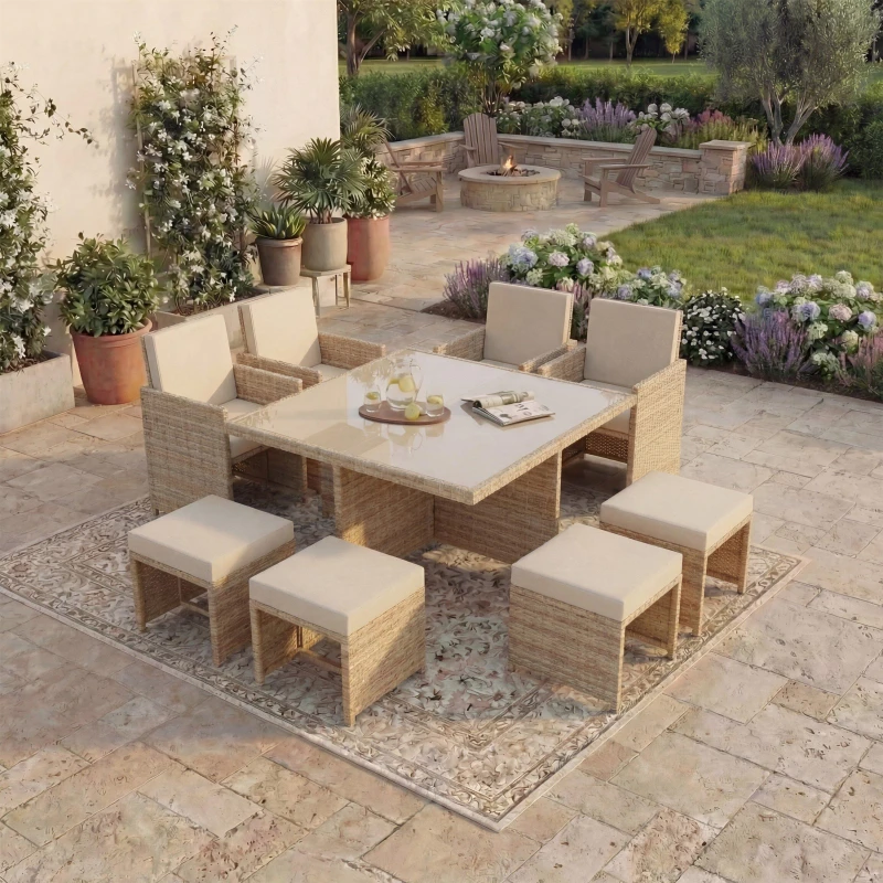 Image of Lassic Garden Vida Cuba 8 Seater Rattan Set UKFR Natural unisex 8 Seater