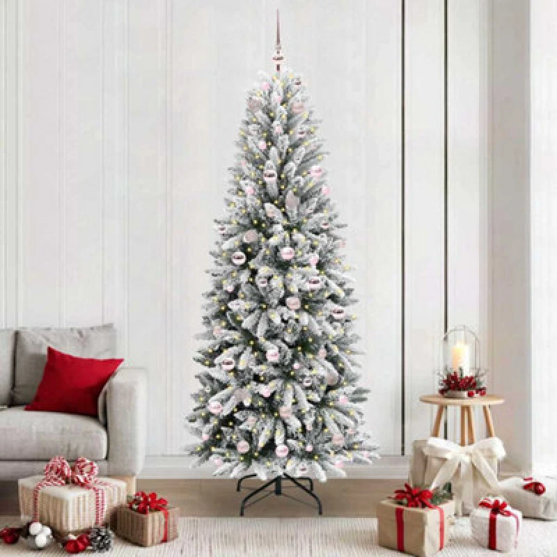 Image of vidaXL Artificial Christmas Tree with 300 LEDs, Pink Balls White 78 x 78 x 210 cm, White 3396059