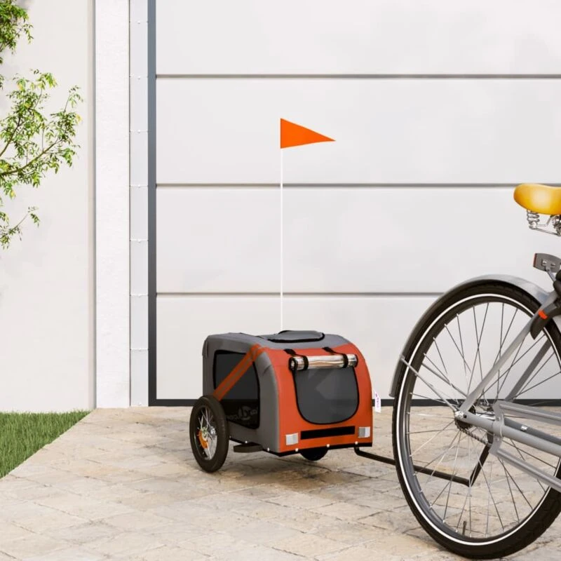 Image of VIDAXL Pet Bike Trailer Orange and Grey Oxford Fabric and Iron Vidaxl 8720845769505