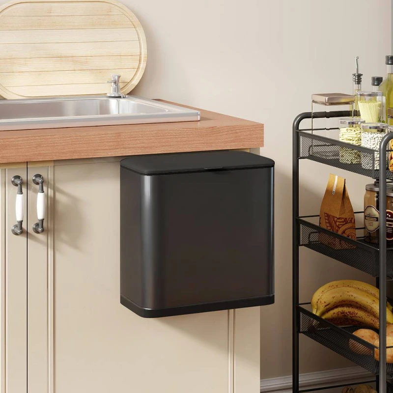 Image of HOMCOM 8L Hanging Kitchen Bin, Rubbish bin w/ Stay-Open Lid for Under Sink, Black 851-059V00BK