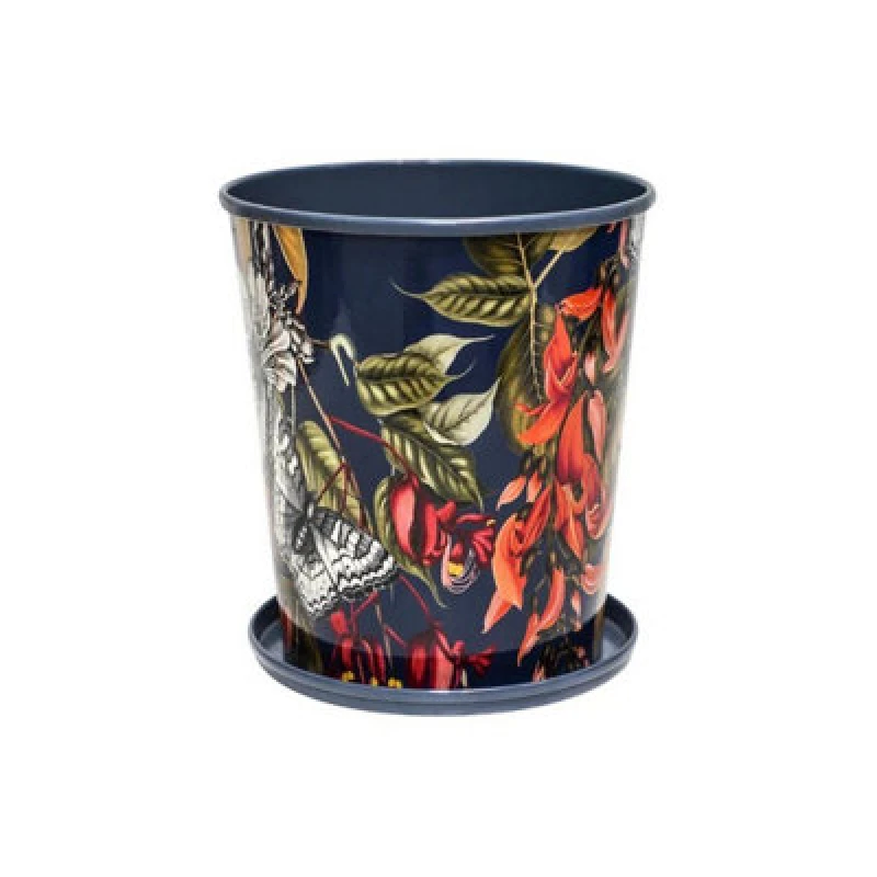 Image of Ivyline Kew Temperate House Planter With Saucer - Mild Steel - L14 X W14 X H16cm - Navy