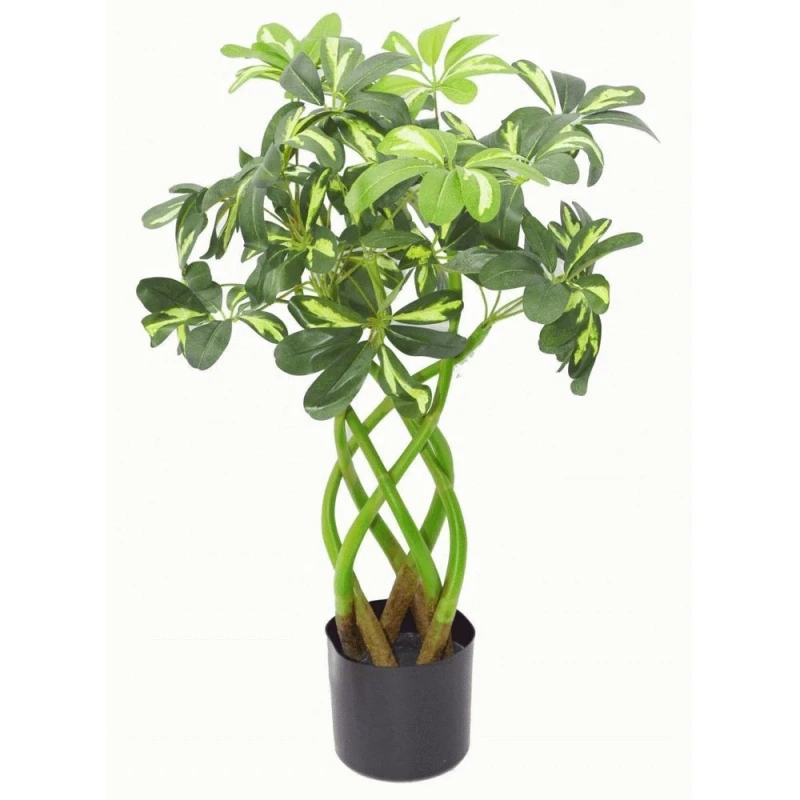 Image of Leaf 70cm Artificial Twisted Stem Modern Arboricola Artificial Plant Bonsai Bush Green