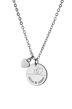 Image of Personalised Dual Hearts Polished Heart and Disc Necklace - Silver - Gold Plated