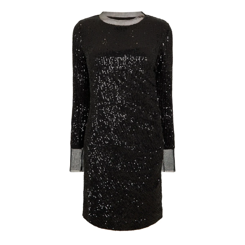 Image of Boss Womens Edegra All-over Sequinned Design Dress Black female 6 (XS)