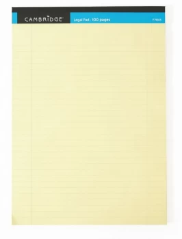 Image of Cambridge Legal Pad Perforated Tear-off Feint Ruled with Margin 100pp A4 Yellow Ref 100080179 Pack 10
