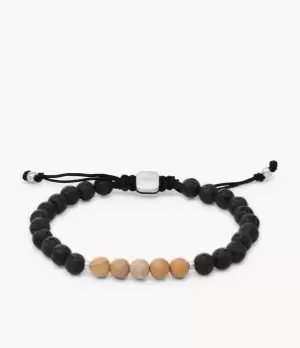 Image of Fossil Men Brown Wood and Black Lava Beaded Bracelet