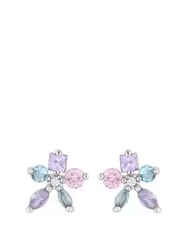 Image of Jon Richard Rhodium Plated Mini Pastel Floral Earrings, Silver, Women