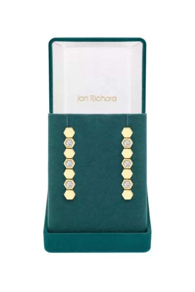 Image of Gold Plated And Cubic ZirconiaTennis Earrings - Gift Boxed