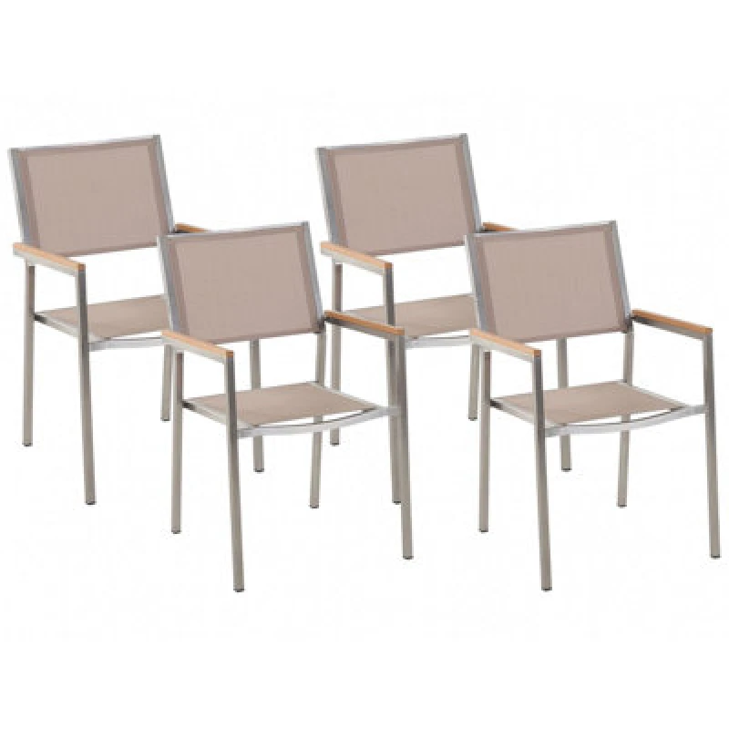 Image of Beliani Set Of 4 Garden Chairs Grosseto Stainless Steel Beige