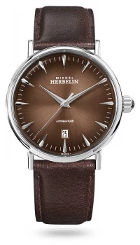 Image of Michel Herbelin Inspiration Automatic Mens Brown Leather Watch