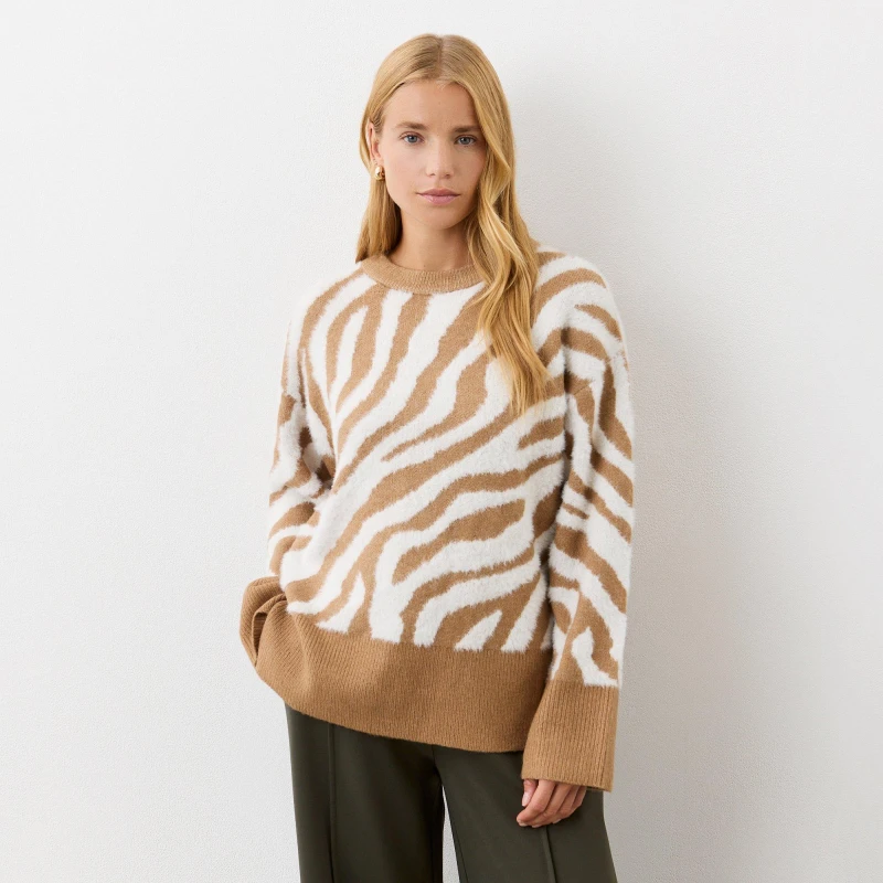 Image of Finery Tulle Print Knit Jumper TAN ZEBRA female 10 (S)