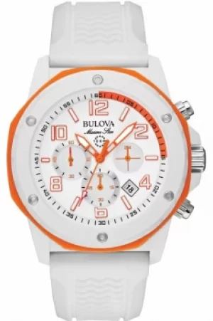 Image of Mens Bulova Marine Star Duramic White Chronograph Watch 98B199