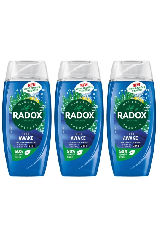 Image of Radox 'Body Wash+Shampoo' 2in1 with Fennel & Sea Minerals, 3x 225ml Bright Blue male