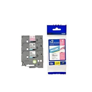 Image of Brother TZe-MQP35 P-touch Label Tape (12mm x 5m) White On Berry