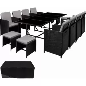 Image of Garden rattan furniture set Palma 12 seats, 1 table - garden tables and chairs, garden furniture set, outdoor table and chairs - black/grey