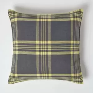 Image of Homescapes - Grey & Yellow Tartan Pattern Cushion Cover, 60 x 60cm - Grey