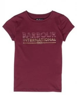 Image of Barbour International Girls Knockhill Metallic Logo T-Shirt - Port