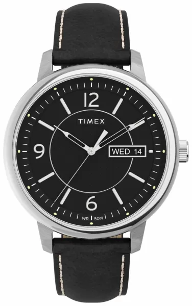 Image of Timex TW2V29200 Chicago Black Dial Black Leather Strap Watch
