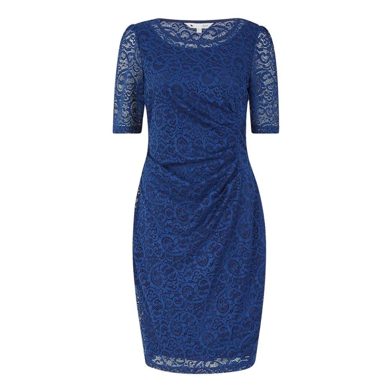 Image of Yumi Yumi Navy Ruched Lace Dress - Blue Blue 8