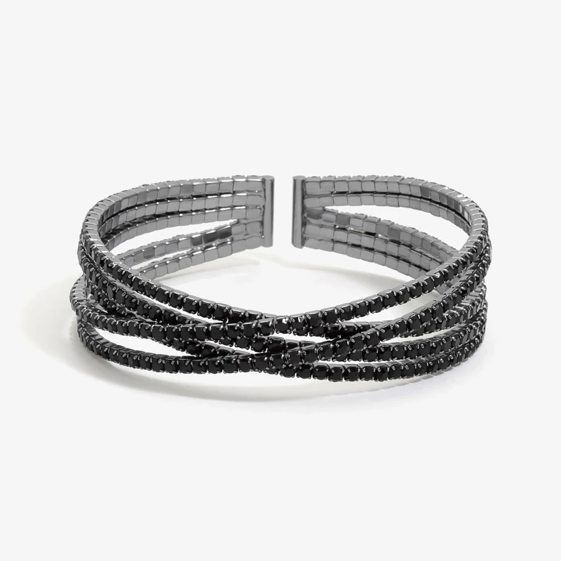 Image of Jon Richard Hematite Plated Jet Cross Over Cuff Bracelet Jewellery Sets One Size Black 70971803000