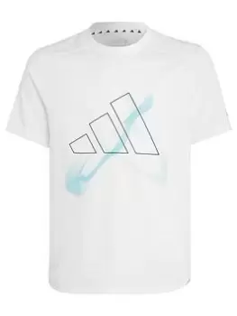 Image of adidas Junior Boys Train Hiit Graphics T-Shirt - White/Black, Size 7-8 Years