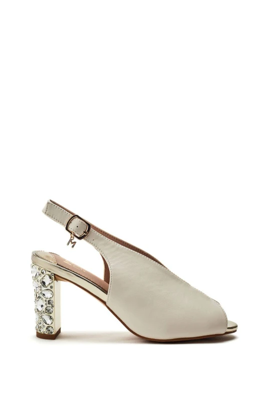 Image of Moda In Pelle Womens 'Maeva' Alcantara Peep Toe Shoes in Off-White Size: 6 Off-White Female 6