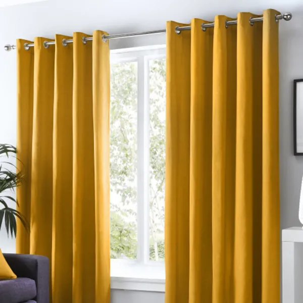 Image of Fusion Fusion - Sorbonne 100% Cotton Eyelet Lined Curtains, Ochre, 66 x 90" SNEOC66906LUU