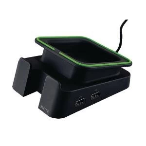 Image of Leitz Complete Charging Desk Stand Black Holds tablet in portrait or