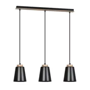 Image of Bolero Black Bar Pendant Ceiling Light 3x E27
