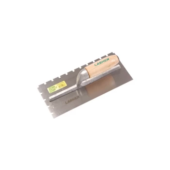 Image of Tilers Trowel With Notched Wooden Handle - 6 x 6 x 19 - Lasher