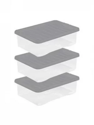 Image of Wham Crystal 32 Litre Pack of 3 Clear Grey Lid