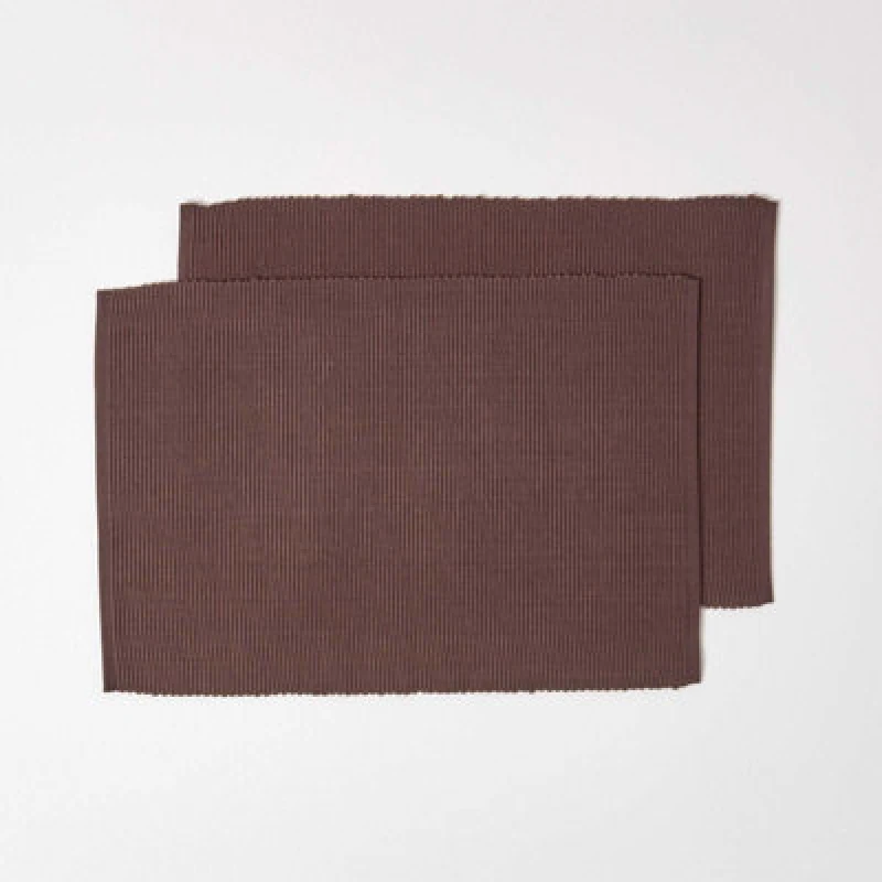 Image of Homescapes Cotton Plain Pack of 2 Placemats Chocolate