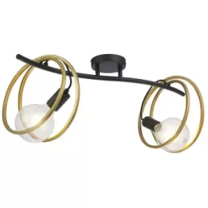 Image of Luminosa Wales Double Ring Ceiling Lamp Flush, 2 Light E27, Matt Black, Painted Gold