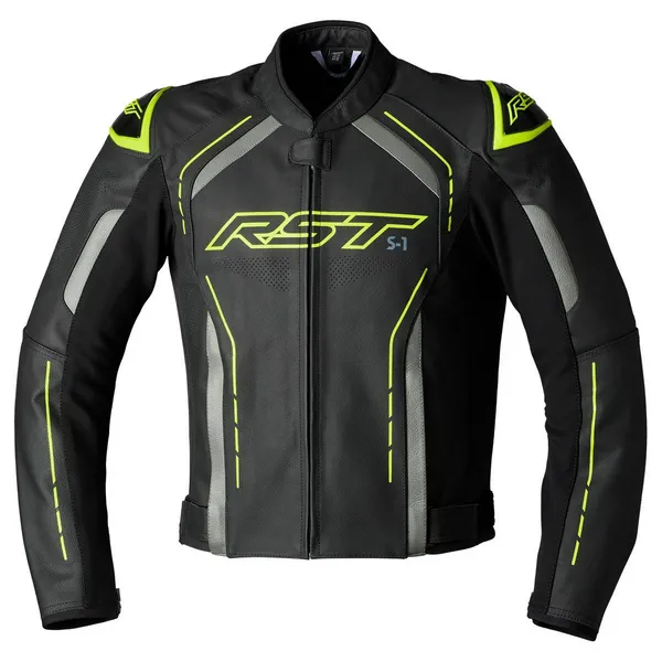Image of RST S1 Leather Jacket Black Grey Fluo Yellow Size 40