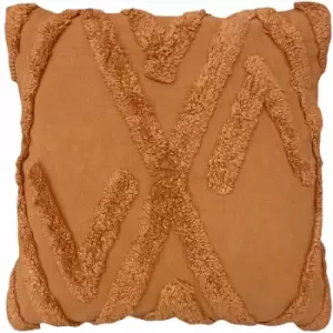 Image of Kamjo Geometric Tufted 100% Cotton Cushion Cover, Rust, 50 x 50 Cm - Furn