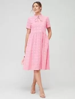 Image of Barbour Palmetto Broderie Anglais Frill Neck Midi Dress - Pink, Size 8, Women