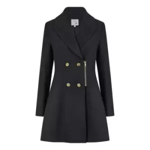 Image of Yumi Black Military Coat With Zip Detail - Black