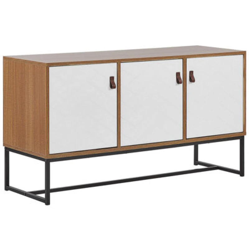 Image of BELIANI Beliani - Modern Sideboard Storage Cabinet 3 Doors Metal Legs Light Wood with White Nueva 235930