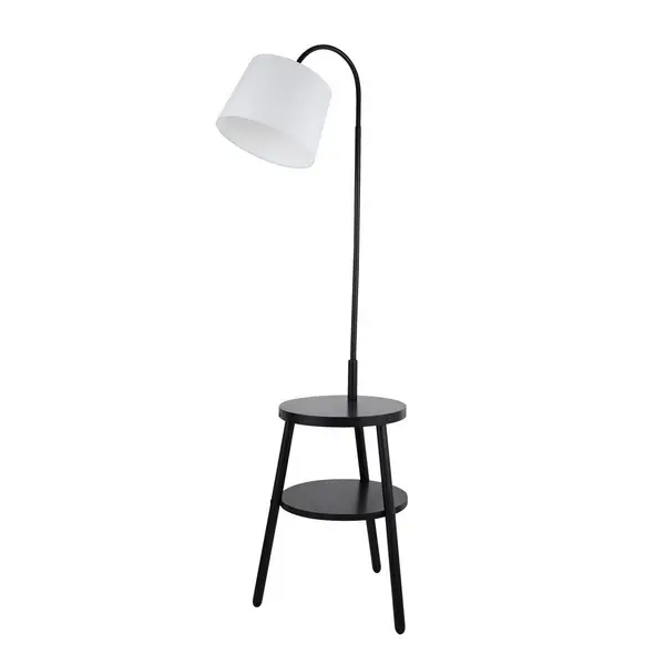 Image of Ridge Shelf Floor Lamp Black, Wood, White Fabric