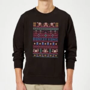 Image of Nintendo Donkey Kong Retro Black Christmas Sweatshirt - S - Black