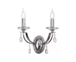 Image of Wall Lamp 2 Candle Light E14, Polished Chrome, Satin Nickel, Clear Crystal