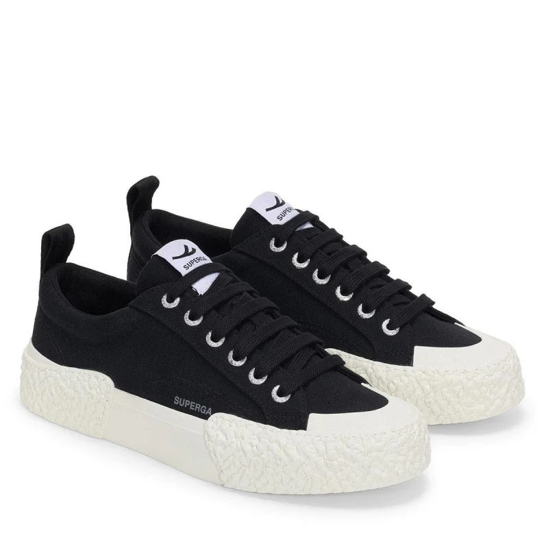 Image of Superga 2660 Stripe Big Bumpers Trainers in Jet Black Size: 4 Jet Black Unisex 4