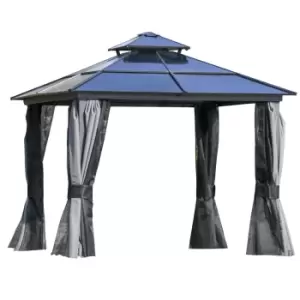 Image of Outsunny 3 X 3M Polycarbonate Hardtop Patio Gazebo Canopy With Double-tier Roof - Charcoal Grey
